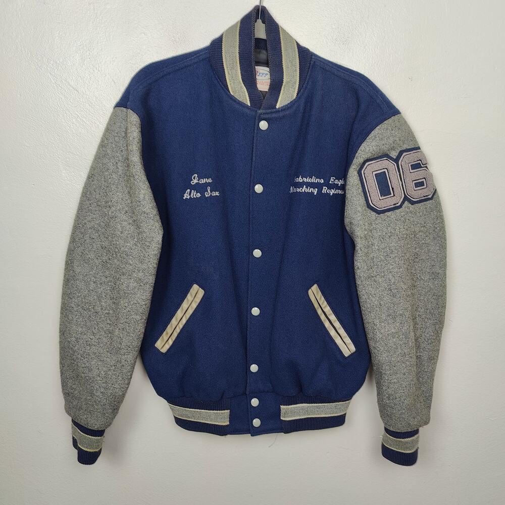 Vintage Neff Marching Band Varsity Jacket Size Medium Blue Gray Button‎ Felted